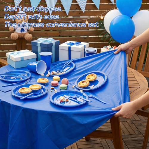 Tinybee 352 Pcs Blue Plastic Plates, Disposable Dinnerware Set for 50 - color: Dark Blue