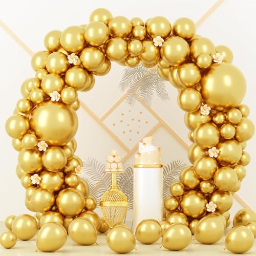 Voircoloria 90pack Metallic Gold Balloons Different Size 18/12/10/5 Inch Chrome Gold Balloon Garland Arch Kit for Wedding, New Year, Birthday, Graduation, Bridal Shower, Baby Shower Decorations - color: 05 Metallic Gold, size: 5/10/12/18 inch - 90pcs