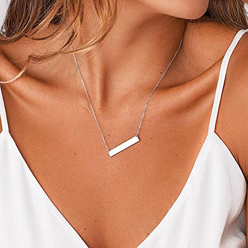 Turandoss Dainty Layered Choker Necklace, Handmade Y Pendant Necklace Multilayer Bar Disc Necklace Adjustable Layering Choker Necklaces for Women - style: 3PCS Silver - simulated Pearls&Bar&Hammered Disc
