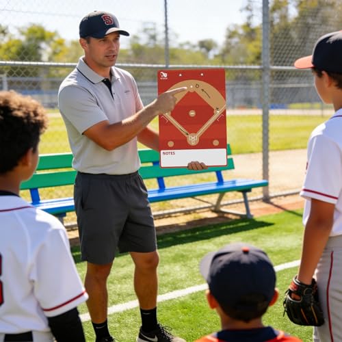WISYOK Double-Sided Dry Erase Baseball Clipboard for Coaches, Baseball Coaching Lineup Board with Marker Red - style: Baseball Red