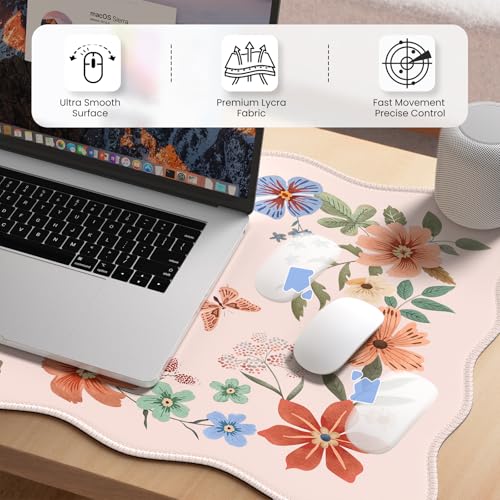 HAOCOO Cute Desk Pad for Desktop Setup, Large Keyboard Mat(Light Pink) | 35.4" x 15.7" Desk Mat, Waterproof Edge Stitching Desk Cover, Protective Surface for Home Office Workspace - color: Light Pink Wave