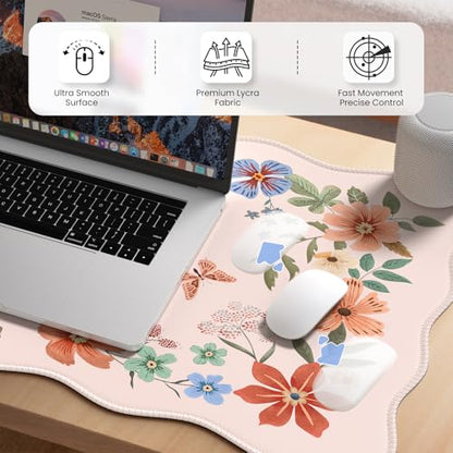 HAOCOO Cute Desk Pad for Desktop Setup, Large Keyboard Mat(Light Pink) | 35.4" x 15.7" Desk Mat, Waterproof Edge Stitching Desk Cover, Protective Surface for Home Office Workspace - color: Light Pink Wave