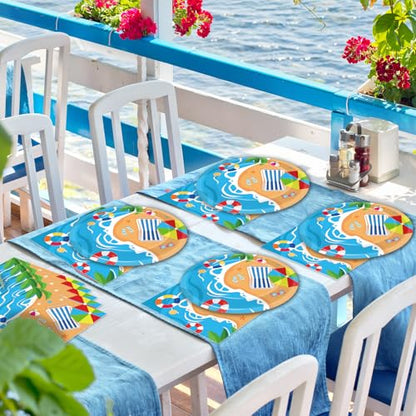 Qyeahkj 48Pcs Summer Beach Paper Plates and Napkins, Hawaiian Beach Theme Party Decorations, Hawaiian Pool Party Supplies, Summer Platters Disposable Tableware for Baby Shower Boys Girls Serves 24 - style: Beach