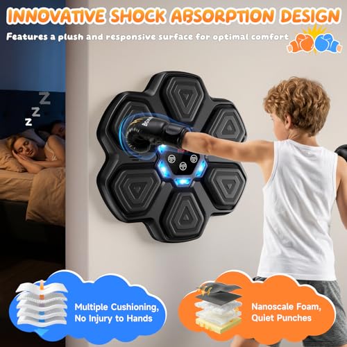 Music Boxing Machine, Interactive Punching Trainer with Boxing Gloves, Large Size Wall Mounted Electronic Boxing Target for Adult Kids, 9 Modes & 9 Speeds - color: Black-S