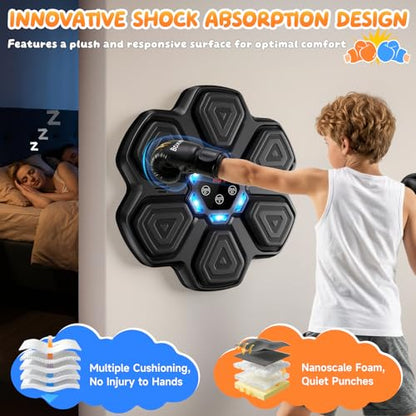 Music Boxing Machine, Interactive Punching Trainer with Boxing Gloves, Large Size Wall Mounted Electronic Boxing Target for Adult Kids, 9 Modes & 9 Speeds - color: Black-S
