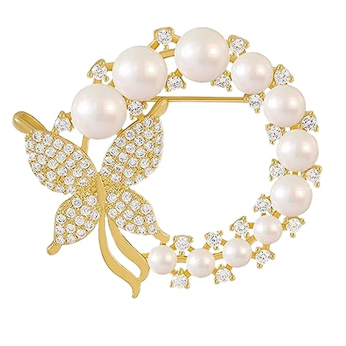 Crystal Pearl Flower Brooches Pins Fashion Beautiful Created Rhinestone Floral Brooch Good Idea for Party Dance Wedding Banquet for Elegant Women Girl - color: Butterfly Pearl