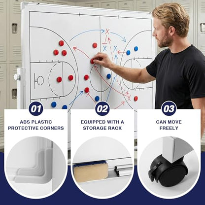 Generic Mobile Double-Sided Basketball Coaching Board Height Adjustable Whiteboard with Wheels Dry Erase Board with Magnets Pen & Eraser for Coaches - color: Basketball