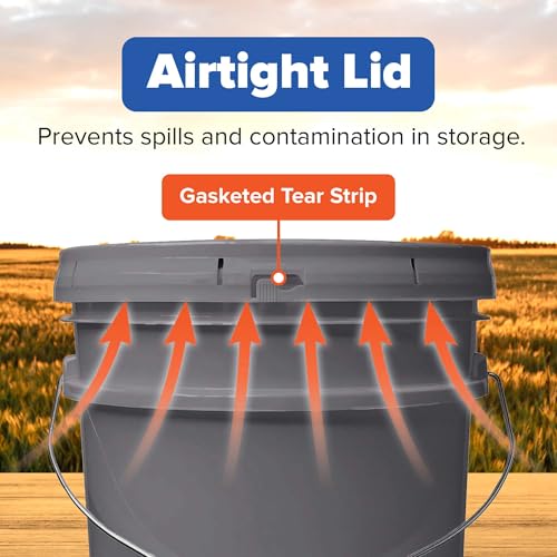 5 Gallon Plastic Bucket with Airtight Lid | Made in USA | Food Grade Bucket | BPA-Free | Heavy Duty 90 Mil All Purpose Pail | One 12" Rubber Mallet & One Lid Opener Included | 1 Pack | Airtight Lid, Mallet and Lid Opener Included, Heavy-Duty 90 Mil HDPE P