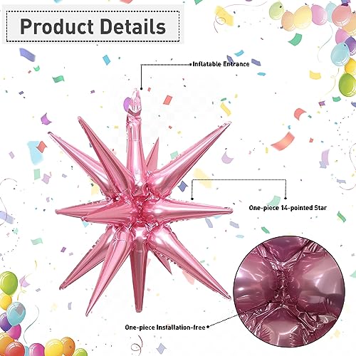 6 Pcs Silver Star Foil Balloons One-Piece 14-Pointed Star Balloon 4D Starburst Cone Mylar Balloon 22inch Christmas Birthday Wedding Wedding Anniversary Party Supplies (Pink) - color: 22 Inches Pink