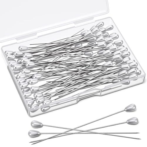 100PCS Corsage Pins, 3 Inch Long Teardrop Pearl Head Pins, Boutonniere Pin Straight Head for Sewing DIY Craft Decoration, Wedding, Jewelry Flower Decoration Pinning Quilt