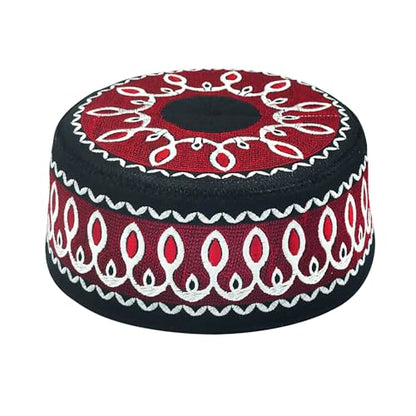 RUIXIA Men Boys Muslim Prayer Kufi Hat Skull Cap Embroidery Islam Kufi Headware takke Praying Beanie Hat Kofia Topi Hat - color: Wine Red--kids 7-10yrs