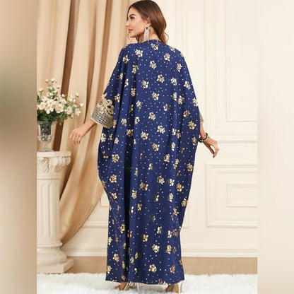 Embroidered Abaya Kaftans for Women Modern Elegant Dubai Moroccan Dubai Kaftan Dresses Abaya for Women Muslim Dress - color: Navy Blue