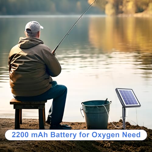 PChero Solar Pond Aerator, 2W & 2200mAh Solar Aquarium Air Pump | with 2 Air Stone, 2 Modes bubbler for Aquarium, Fish Tank, Outdoor Small Pond, Hydroponics