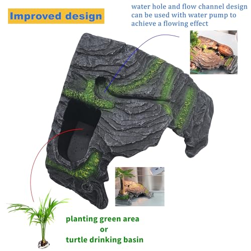 M2cbridge Reptile Hideout Cave Resin Rock Hides Terrarium Habitat Decor(Floating Island)