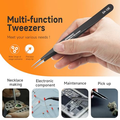 TOWOT 3 PCS Precision Tweezers Set, Premium Anti-static Stainless Steel Electronics Tweezers for Craft, Soldering, Jewelry Making, and Experimental Work Industrial Tweezers - style: set