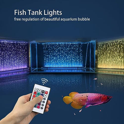 Submersible Aquarium Light:Fish Tank Light with Air Bubble Hole-RGB Color Changing Brightness Adjustable IP68 Waterproof Remote Control LED Light for Aquarium Fish Tank 12 inch - size: 12 inch Air Bubble Hole