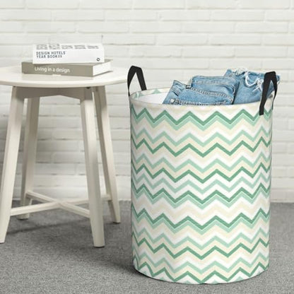 Aqua Blurry Abstract Zig Zag Print Round Waterproof Oxford Cloth Laundry Basket Multi-Purpose Storage Basket Toys Books Clothes Storage Basket - color: Black 10