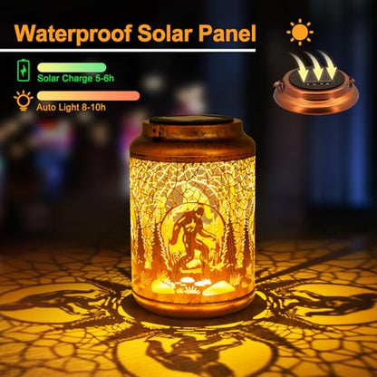 YISITEONE Bigfoot Outdoor Solar Lanterns, Garden Waterproof Metal Hanging Decor Lights for Patio Yard Pathway Lawn Front Porch, Big Foot Sasquatch Birthday Gardening Gifts for Men Women Mom Grandma - style: Bigfoot