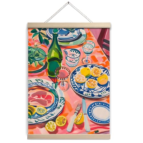 UTELKA Dinner Party Food Wall Art Decor, Retro Kitchen Poster Matisse Art, Dining Room Artwork, Dopamine Wall Decor Gift for Chef Wife Women 12x16 - color: Dinner Party Food