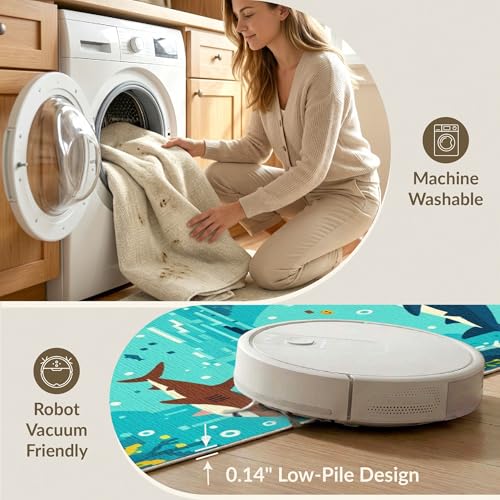 6'x9' Washable Modern Fish Area Rug, Teal Non-Shedding Pet Friendly Room Rug Foldable Easy Care Carpet for Queen Size Bedroom, Under Bed, Master Suite | Ref:2070039 - color: Blue/Pattern 16, size: 6' x 9' (Rectangular)
