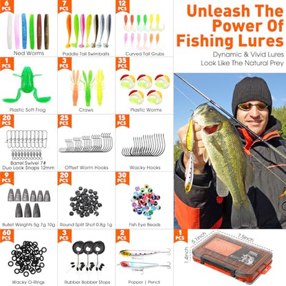 RoundFunny 256 Pcs Fishing Backpack with Tackle Box Gears, Tackle Sling Bag Backpack, Fishing Hook, Lures, Retractable Landing Net, Plier, Lip Gripper, Hook Remover, Fish Gift Men - color: Desert Camouflage