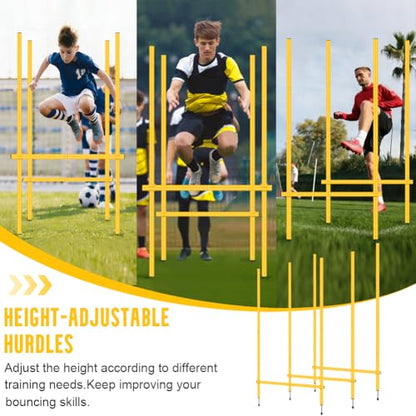 Agility Training Set Multi-Function Soccer Training Equipment for Athletes | 3 Adjustable Speed Hurdles, 6 Agility Poles, 1 Agility Ladder, 12 Soccer Cones & Jump Rope for Athletes, Amateurs, Youth