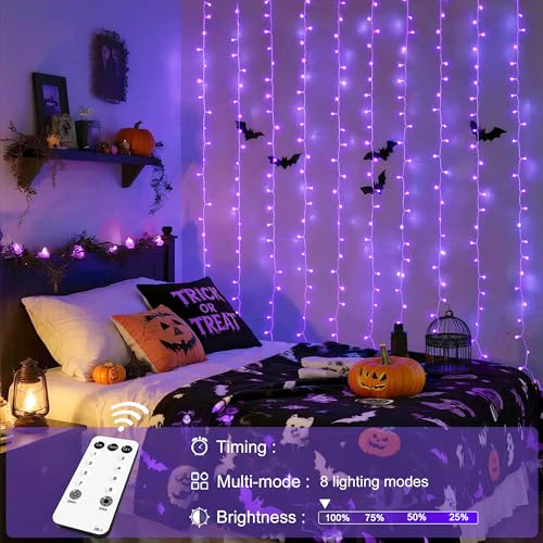 JMEXSUSS 300LED Purple Halloween Lights, 9.8x9.8ft Curtain Lights Plug in - color: Purple, size: 300 LED