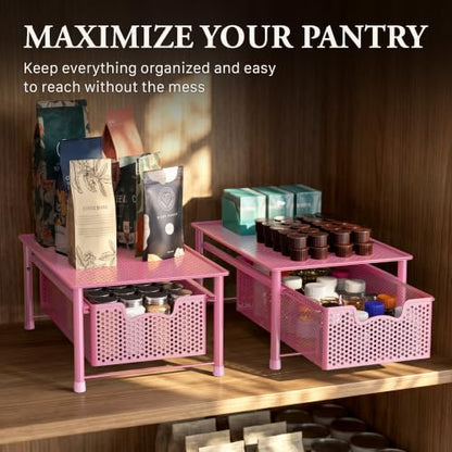 Simple Houseware Stackable Cabinet Basket Drawer Organizer, Pink - color: Pink, size: 1-Tier