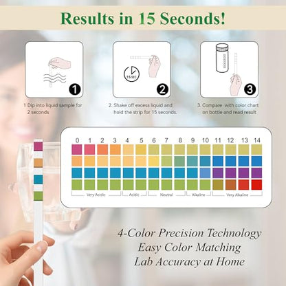 pH Test Strips 0-14, 150CT Universal Litmus Paper pH Tester Kit for Liquid | pH Testing Kit for Drinking Water, Pool Spa Aquarium Fish Tank Urine Saliva Food Beverage Kombucha Soil,Soap Making, Skincare