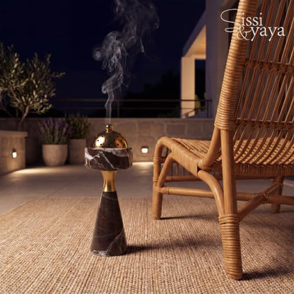 Sissi & yaya Marble Incense Burner with Brass Cover, 11 x 3.8 inches, Multi-Purpose Holder for Cones, Coils and Sticks (Dark Brown) - color: Dark Brown