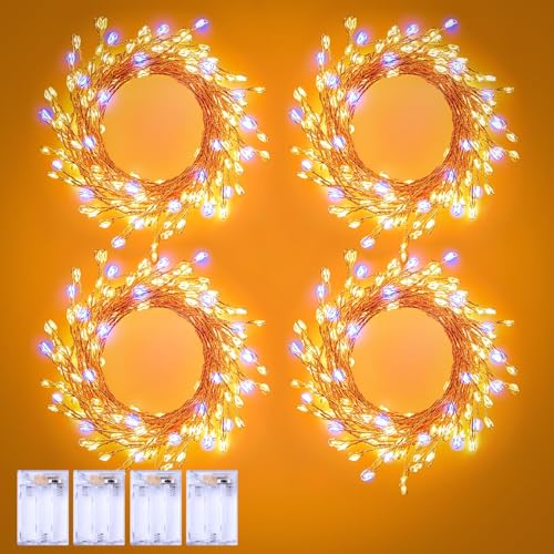 Fairy Lights 배터리 작동, 4팩 총 12.2m(40피트) 480LED 요정 조명, 타이머 포함, 가정 계단 테이블 트리 장식, 아동용 선물, 2가지 색상의 반짝이는 스트링 조명 - color: 웜 & 쿨 화이트 - 4개, size: 4팩