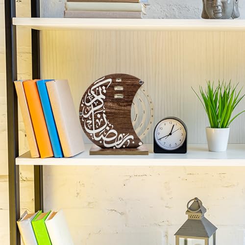 Ramandan Perpetual Desk Calendar Islamic Table Decor Muslim Gifts Wooden Ring A Date Reusable Ramadan Countdown Calendar Decoration for Home Office Living Room Tabletop Shelf