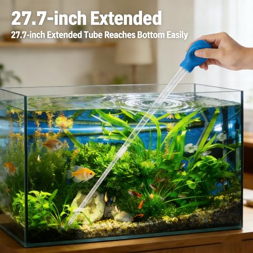 27.7IN Extra Long Blue Turkey Baster for Aquarium, 50ml Fish Tank Cleaning Siphon Aquarium Water Changer, Aquarium Waste Remover