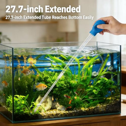 27.7IN Extra Long Blue Turkey Baster for Aquarium, 50ml Fish Tank Cleaning Siphon Aquarium Water Changer, Aquarium Waste Remover