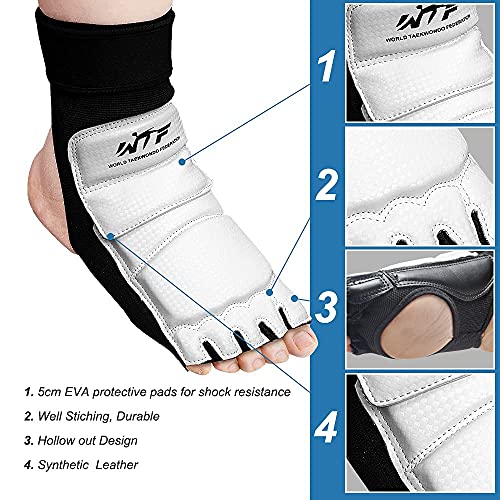 Taekwondo Karate Gloves & Sparring Gear Foot Protector Set, Boxing Sparring Foot Guard and Half-Finger Gloves for Martial Arts TKD Kung Fu Punch Bag Kickboxing MMA Training - size: Medium