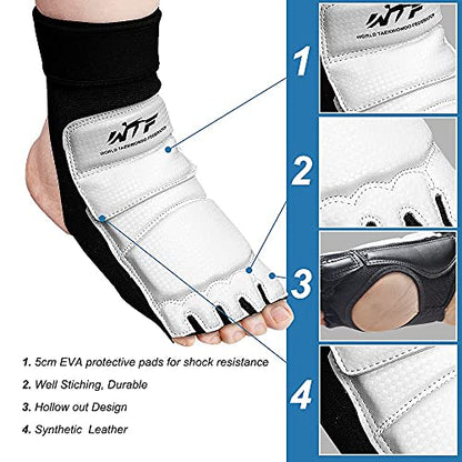 Taekwondo Karate Gloves & Sparring Gear Foot Protector Set, Boxing Sparring Foot Guard and Half-Finger Gloves for Martial Arts TKD Kung Fu Punch Bag Kickboxing MMA Training - size: Medium