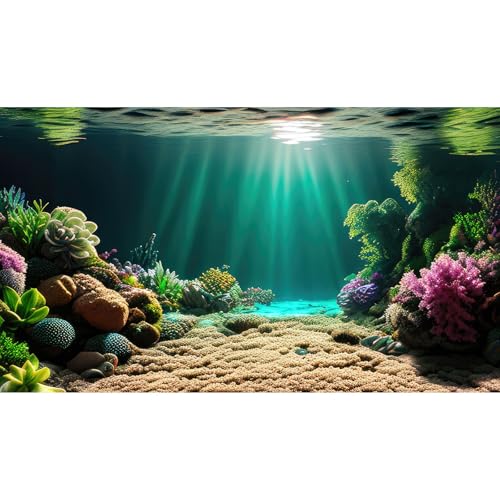 Underwater Scene Aquarium Background Under The Sea Coral Reefs Fish Tank Background Ocean Sunray Seabed Sand Rocky Outcrops Terrarium Backgrounds Tropical Sea Marine Life Tank Backgrounds 24x12in - color: Green_Brown, size: 24(W)x12(H)inches/ 60(W)*30cm(H