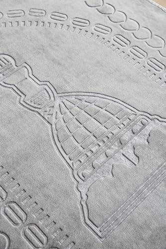 Prayer Rug Muslim Mat Islamic - Luxurious Velvet Turkish Prayer Rug Sajadah for Kids Men Women for Eid Travel Ramadan, Soft and Luxury (Gray) - color: Grey