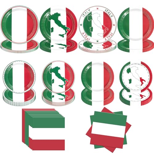 180Pcs Italian Flag Plates and Napkins Party Supplies,Serves 60 - style: Italian Flag