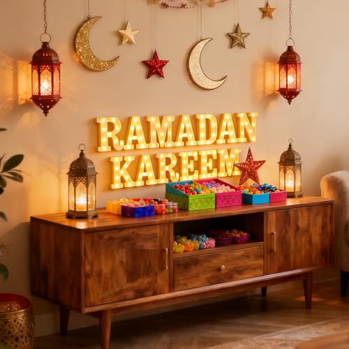 Aurelema Sukkot Large LED Letter Sign LED Lights, Ramadan Kareem, 8.27 Inches - color: Ramadan Kareem, size: 6.3 Inches