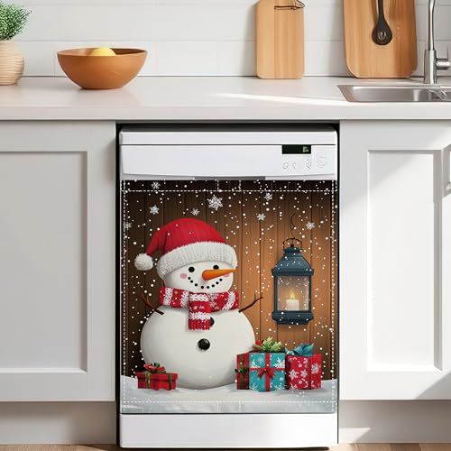 Snowman Dishwasher Magnet Cover 23x26 in,Christmas Snowflakes Removable Magnetic Dishwasher Door Cover,Decorative Refrigerator Panel Sticker for Kitchen Home Decor - color: Snowman Christmas Snowflakes