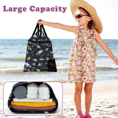 Space Rocket Drawstring Backpack, 15” x 17” Waterproof Swim Bag for Beach Swimming Pool, Lightweight Foldable Gym Bag with Water Bottle Holder for Sports Travel - color: Space Rocket