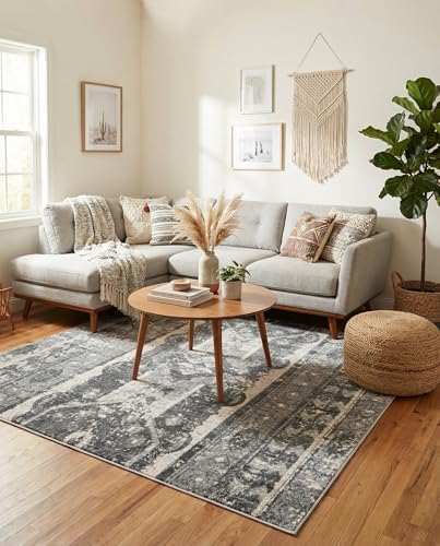 Rugs.com Oregon Collection Rug – 6 Ft Square Gray Low-Pile Rug Perfect for Living Rooms, Kitchens, Entryways - color: Grey 2, size: 6' x 6' (Square)