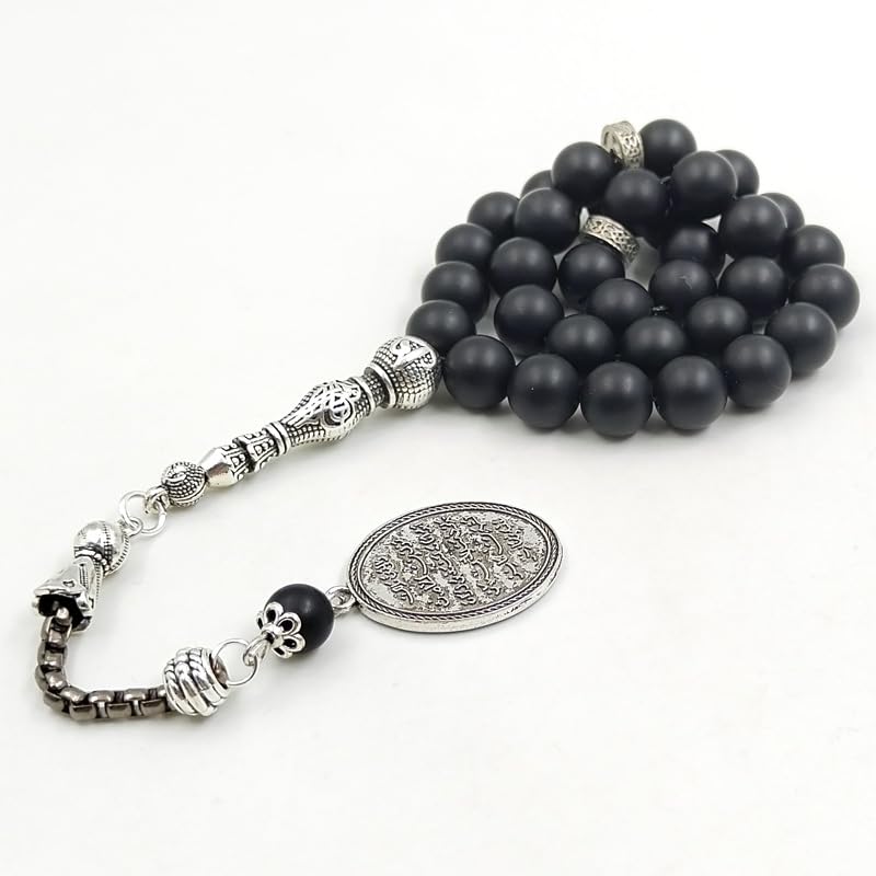 ALBASHAN Tasbih Black agate Onxy prayer beads bracelets Gift Eid misbaha arabic pendant turkish fashion accessories muslim Jewelry 10mm - size: 8mm × 33beads