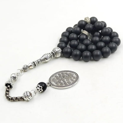 ALBASHAN Tasbih Black agate Onxy prayer beads bracelets Gift Eid misbaha arabic pendant turkish fashion accessories muslim Jewelry 10mm - size: 8mm × 100beads
