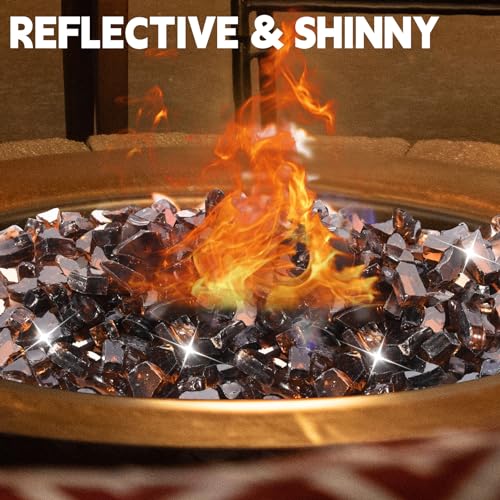 20 Pounds Fire Pit Glass, Fireplace Glass Rock | Firepit Glass Rock,High Luster, Fit for Natural and Propane Fire Pit Table, Fireplace and Landscaping - color: Amber, 1/2 Inch, size: 20 Pounds