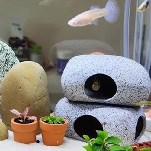 (A+B Set) 2PCS Small Fish & Shrimp Breeding, Play & Rest Aquarium Hiding Rocks, Stackable Cave Aquarium Decor Hideaway