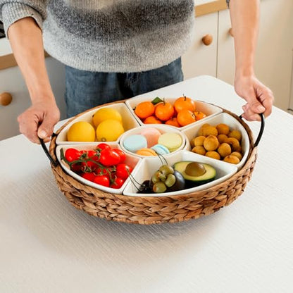 Serving Tray and Serving Dishes, RANDEFURN 7-Set Gold Platters for Parties,15.5 x 15.5 inches, Divided Serving Trays & Platters, Portable Handle,Gold - color: Gold
