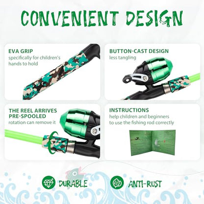 WIDDEN Kids Fishing Pole, Portable Telescopic Kids Fishing Poles for Boys and Girls, Fishing Rod and Reel Combo Kit with Tackle Box, and Fishing Net, Best Fishing Pole for Toddler Youth - color: Pink+Green