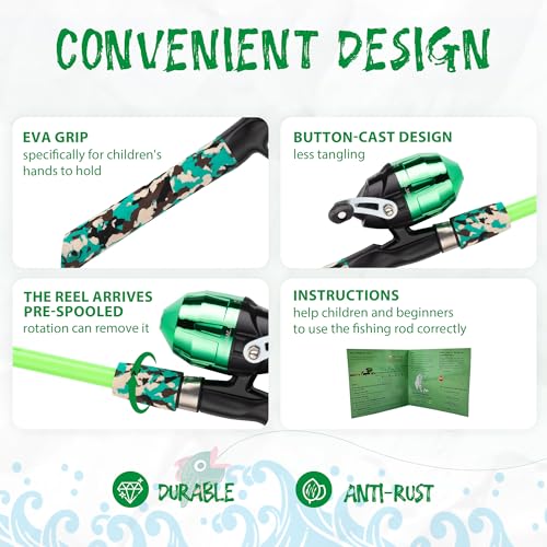 WIDDEN Kids Fishing Pole, Portable Telescopic Kids Fishing Poles for Boys and Girls, Fishing Rod and Reel Combo Kit with Tackle Box, and Fishing Net, Best Fishing Pole for Toddler Youth - color: GREEN